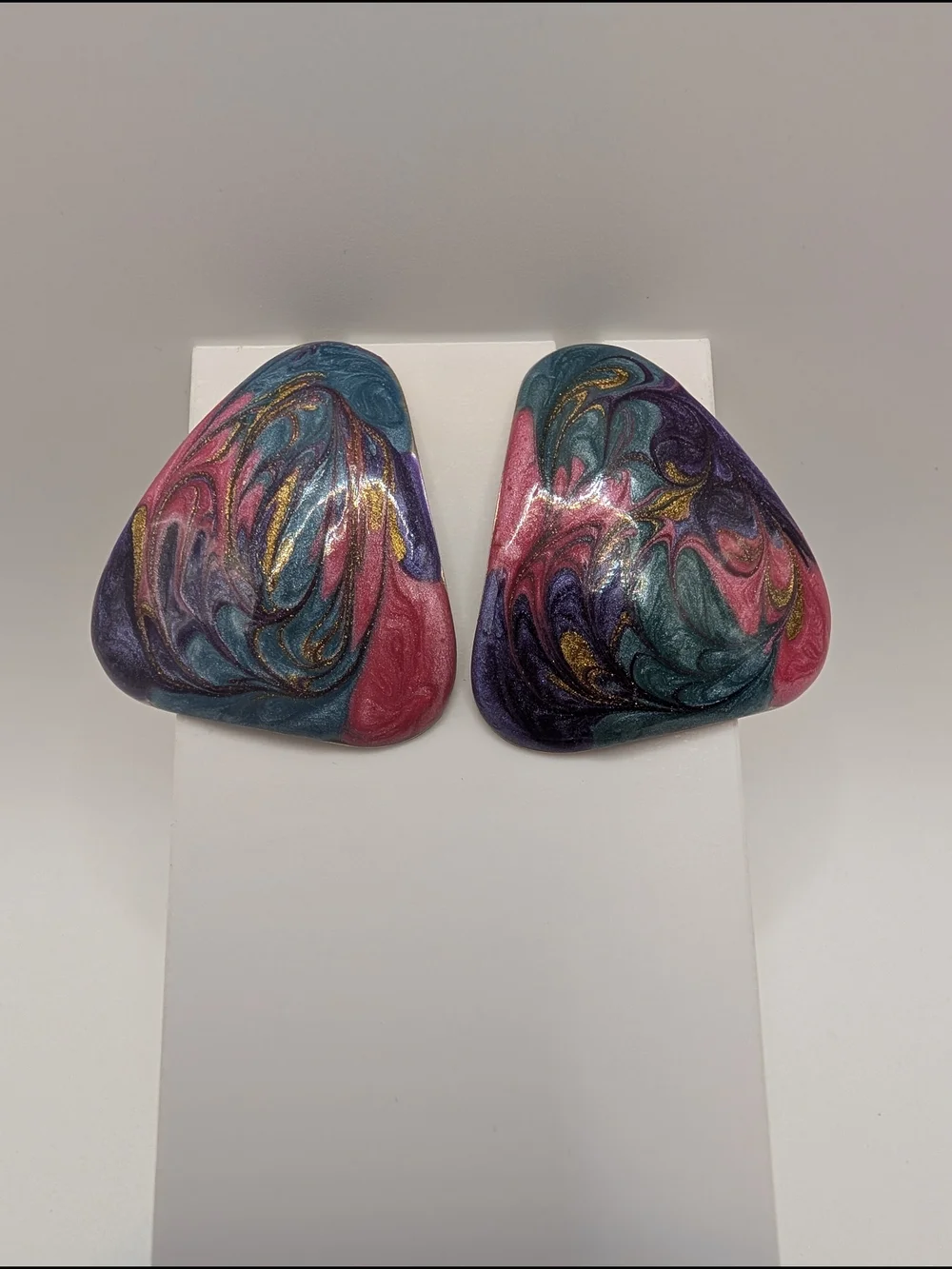Handmade Marbled Teardrop Earrings in Pink, Teal & Purple